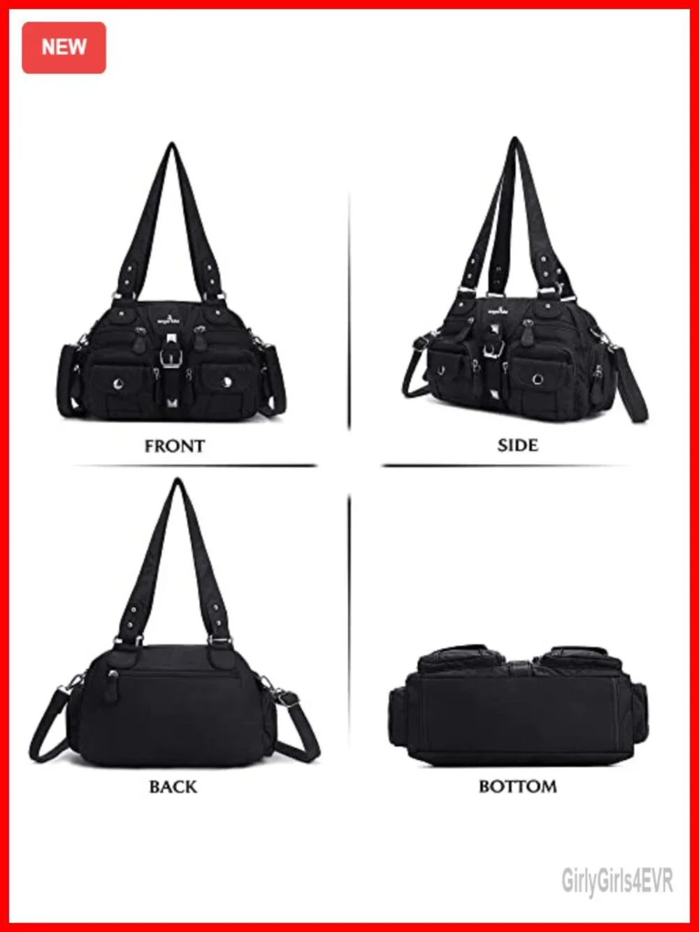 Washed PU Leather Hobo Crossbody Bag Multipocket Removable Strap Shoulder